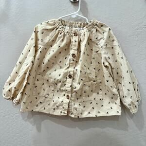 Zara Cream Floral Corduroy Long Sleeve Top